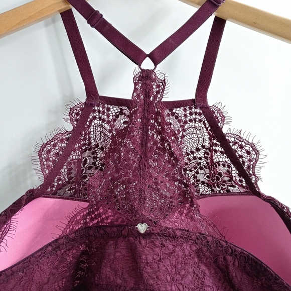 Victoria's Secret Pink Maroon Push Halter‎ Lace Bralette - Picture 6 of 9